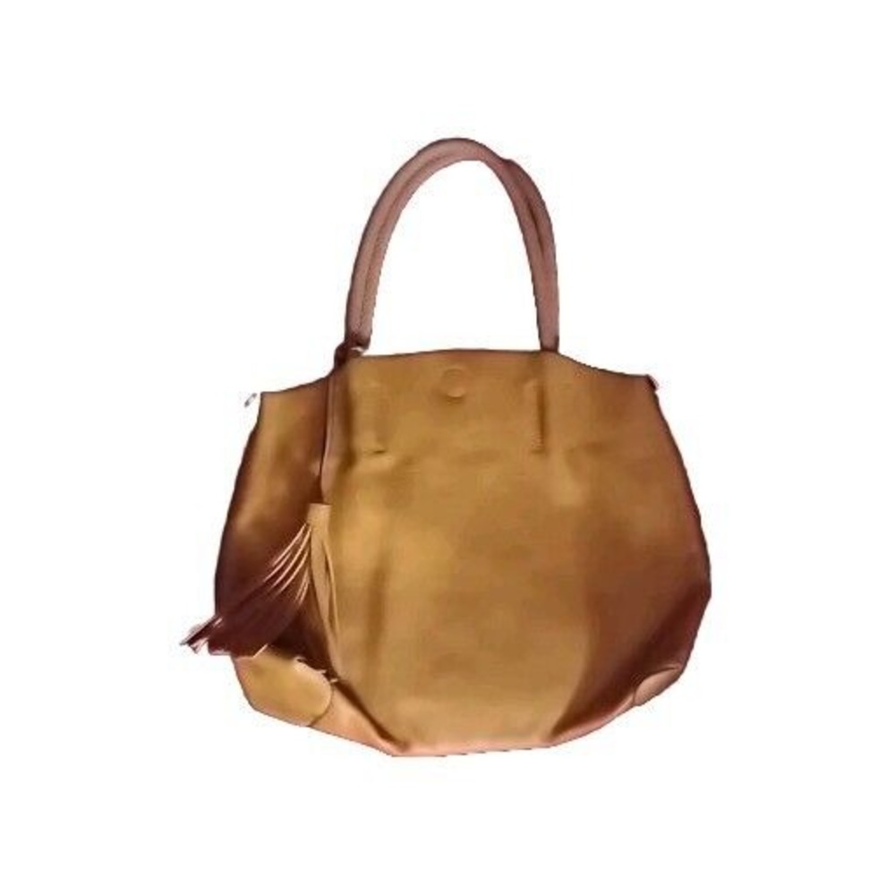 Leather Purse Womens LG Camel-Tan Colored Bag Circle Braided Handles &Tassel EUC